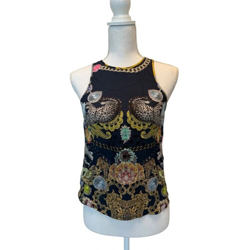 Tibi Silk Leopard Jewel Print Sleeveless Blouse Size 4